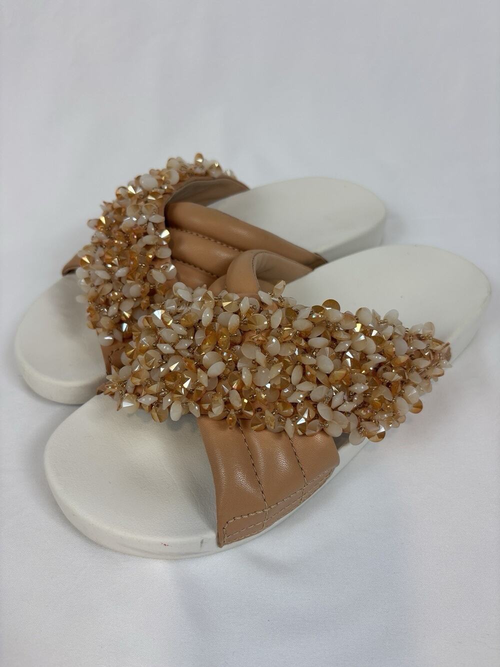 Tory Burch Beaded Slides Sandals Peach Nude Size 8 Rubber Pool Vacation Summer